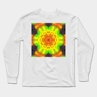 Retro Mandala Flower Orange Yellow and Green Long Sleeve T-Shirt